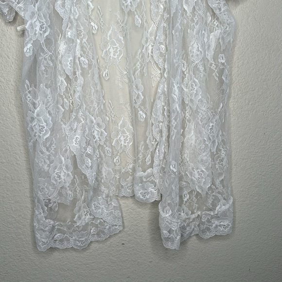 VTG Sabrina Intimates Lace Ruffle Short Robe Ivory One Size - Picture 9 of 16